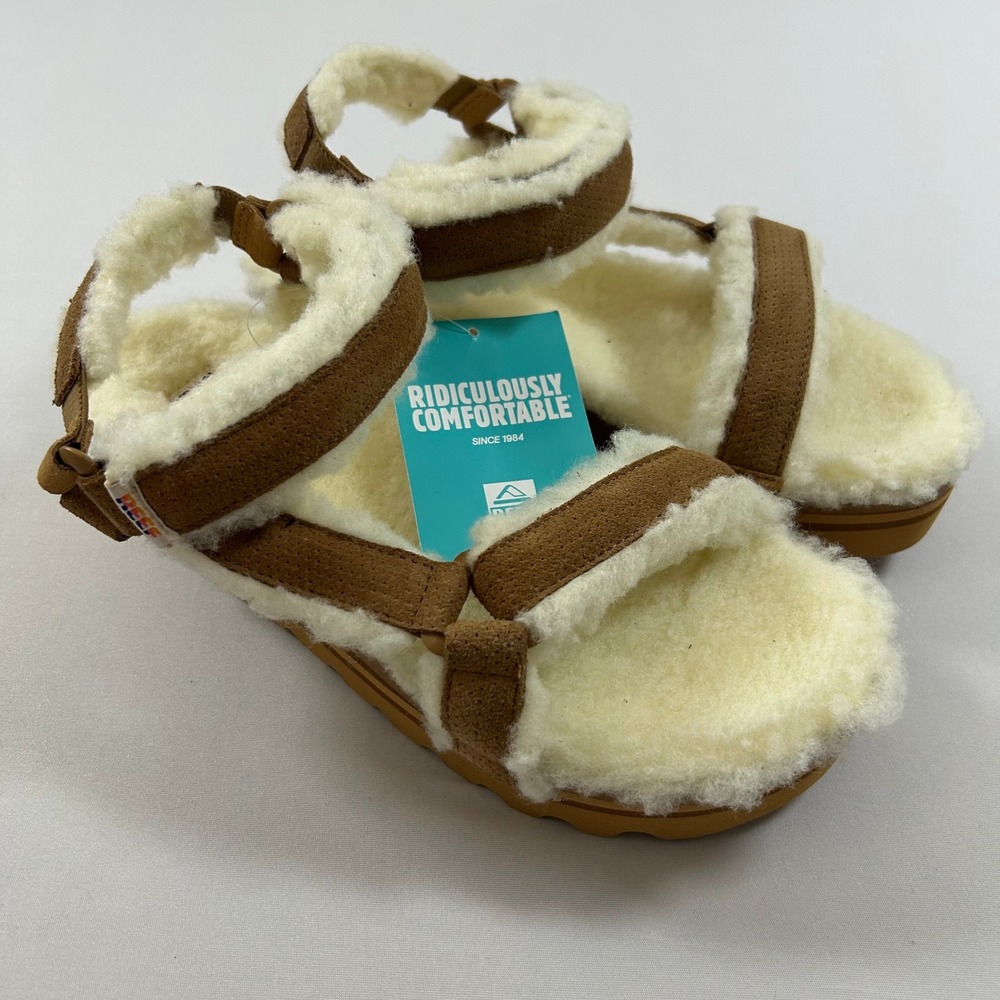 Reef Sandals Rem Hi Shearling Womens 9 Coffee Brown Platform‎ Fuzzy Adjustable